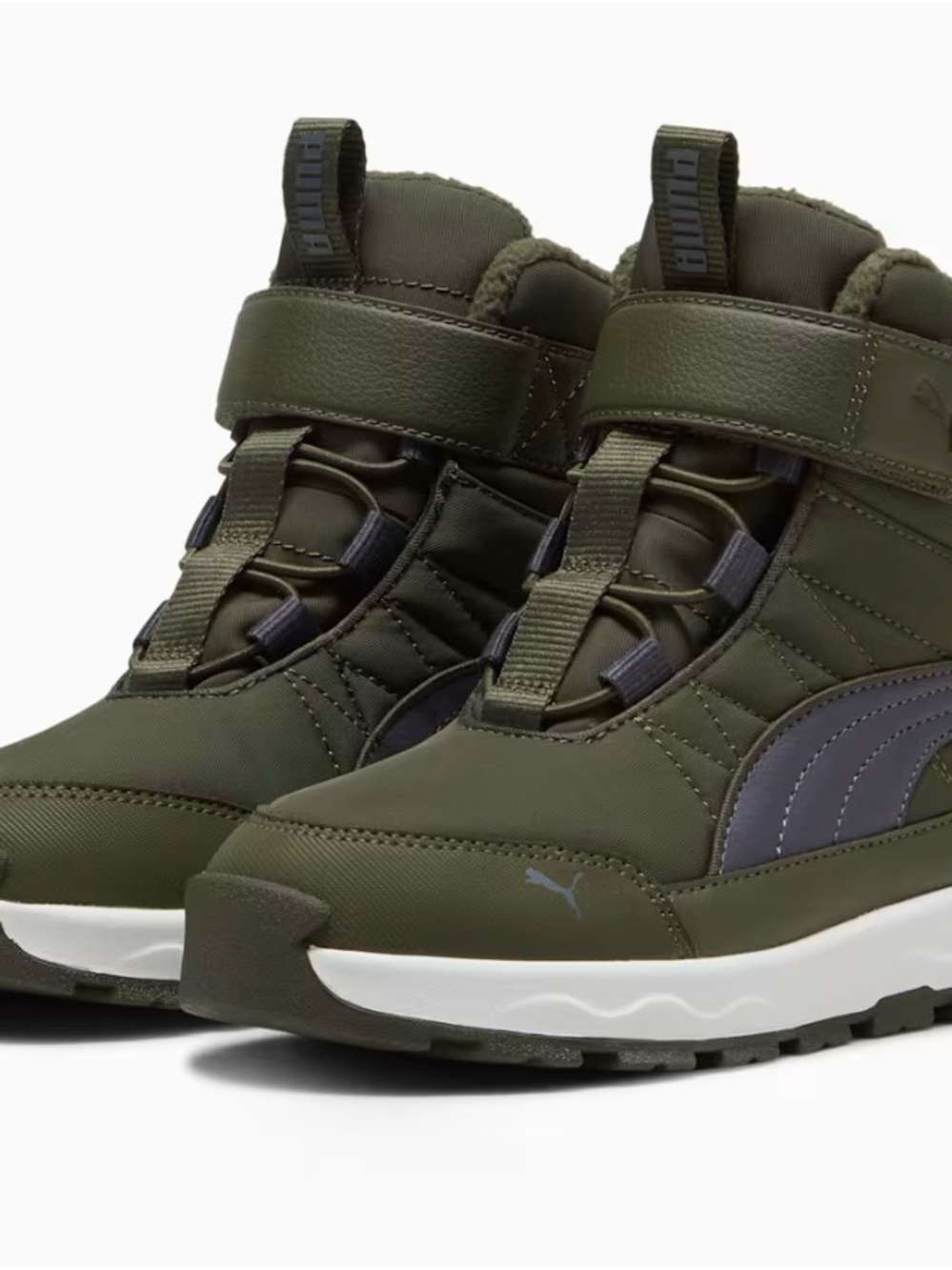 Puma Kids Olive Green High-Top Boots with Gray Accent